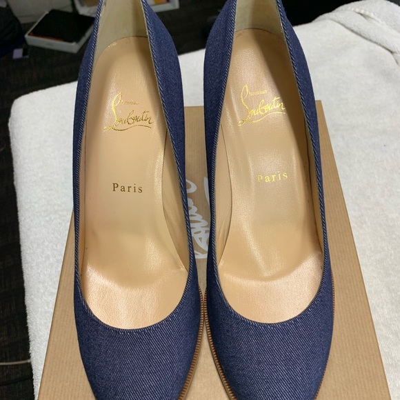 Christian Louboutin London Buche 85 Denim Block Heels Pumps - Picture 3 of 12
